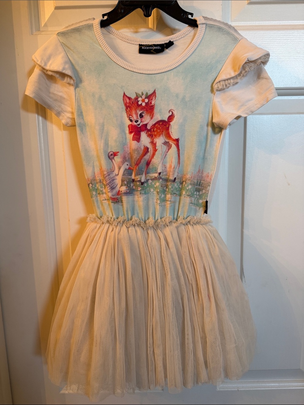 Rock Your Kid Blue & Cream Deer & Geese 🪿 Graphic Tulle Dress